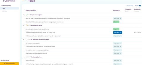 dashboard vaarwel.nl takenlijst